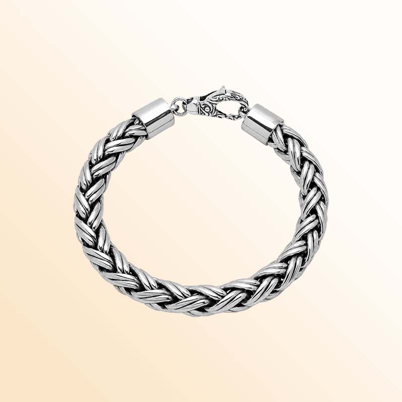 Sterling Silver Bali Handcrafted Braided Bracelet With Oxidized Finish And Lobster Clasp