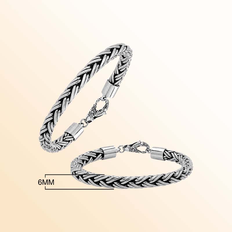 Sterling Silver Bali Handcrafted Braided Bracelet With Oxidized Finish And Lobster Clasp