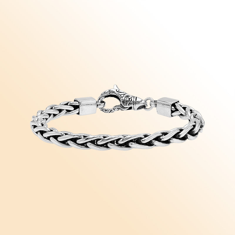 Sterling Silver Bali Handcrafted Braided Bracelet With Oxidized Finish And Ornate Lobster Clasp