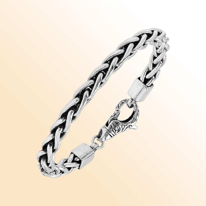 Sterling Silver Bali Handcrafted Braided Bracelet With Oxidized Finish And Ornate Lobster Clasp