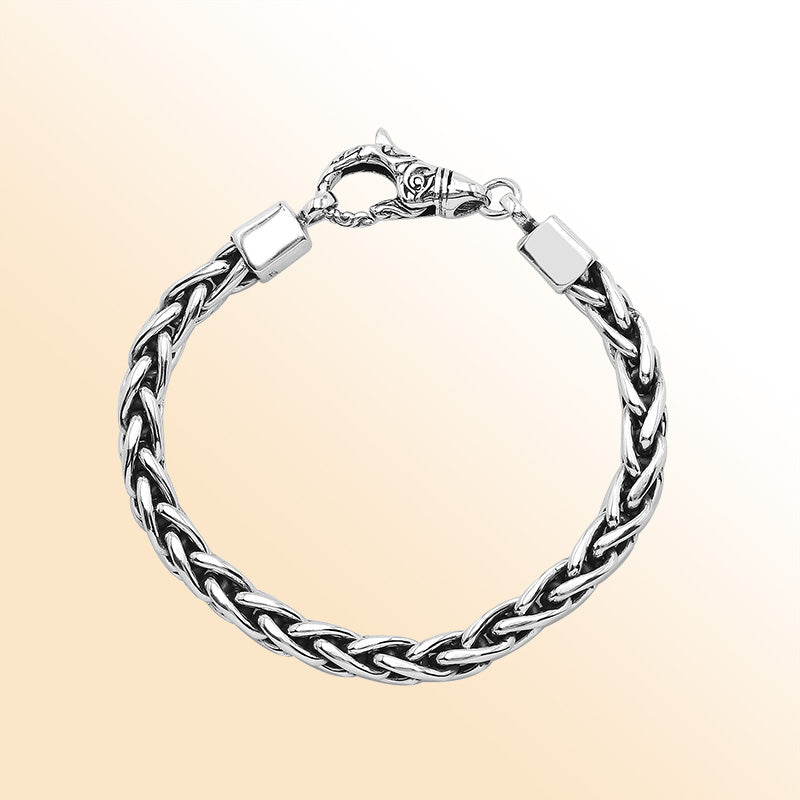 Sterling Silver Bali Handcrafted Braided Bracelet With Oxidized Finish And Ornate Lobster Clasp
