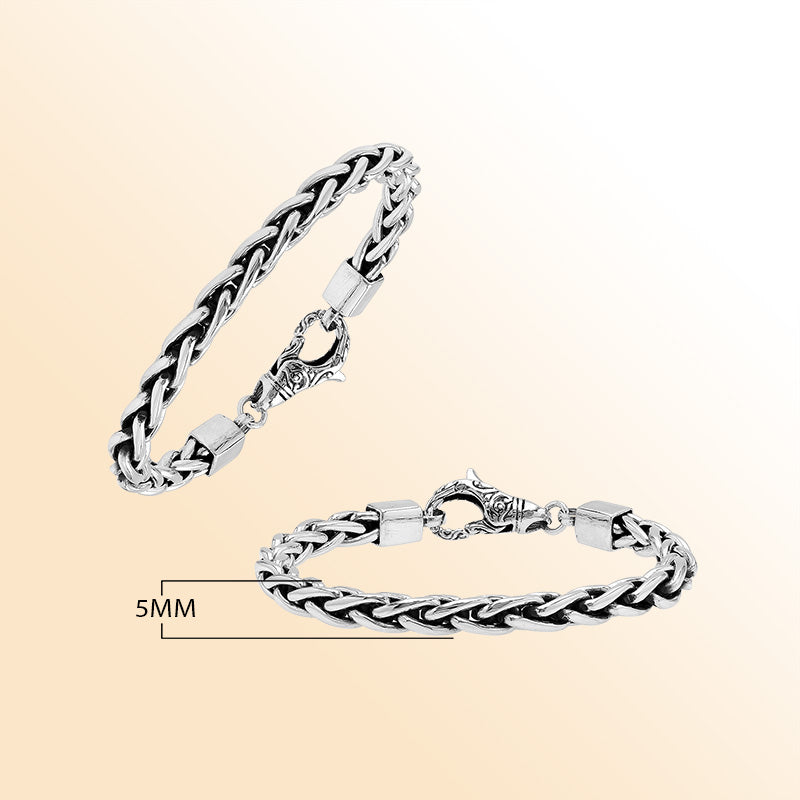 Sterling Silver Bali Handcrafted Braided Bracelet With Oxidized Finish And Ornate Lobster Clasp