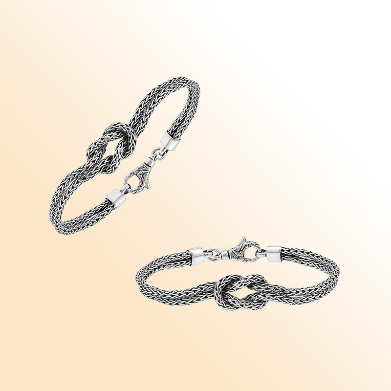 Sterling silver double knot chain bracelet handcrafted in Bali