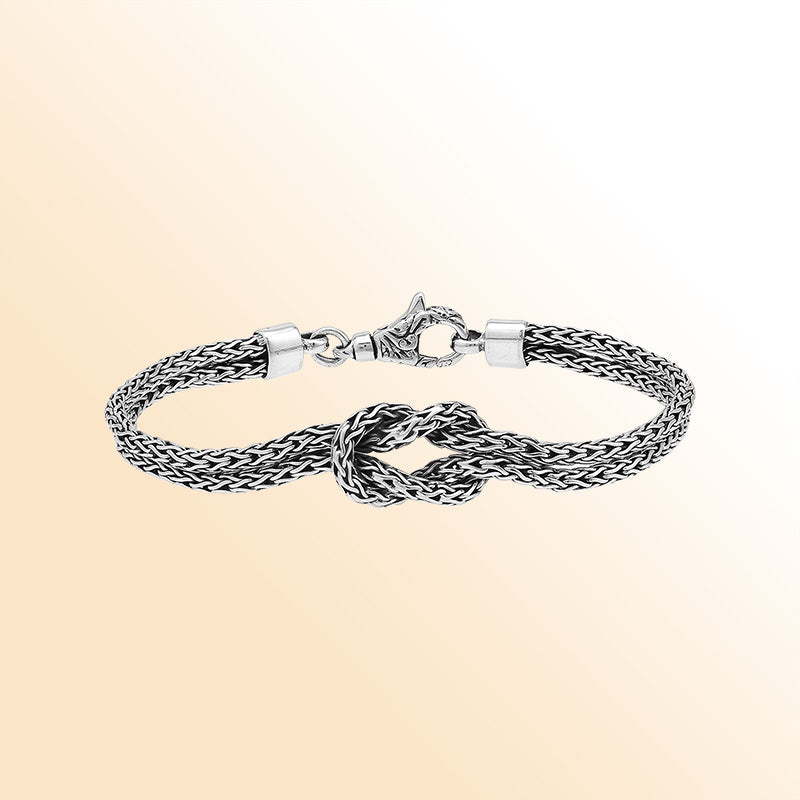 Sterling silver double knot chain bracelet handcrafted in Bali