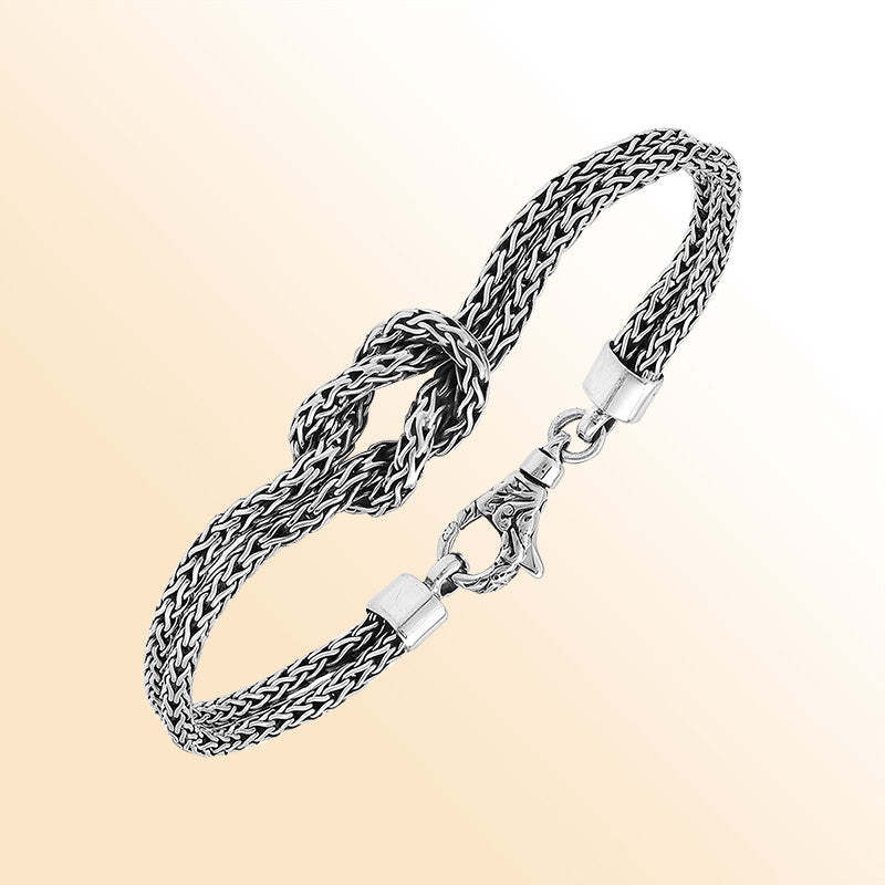 Sterling silver double knot chain bracelet handcrafted in Bali