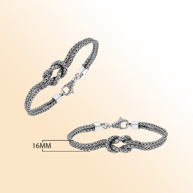 Sterling silver double knot chain bracelet handcrafted in Bali