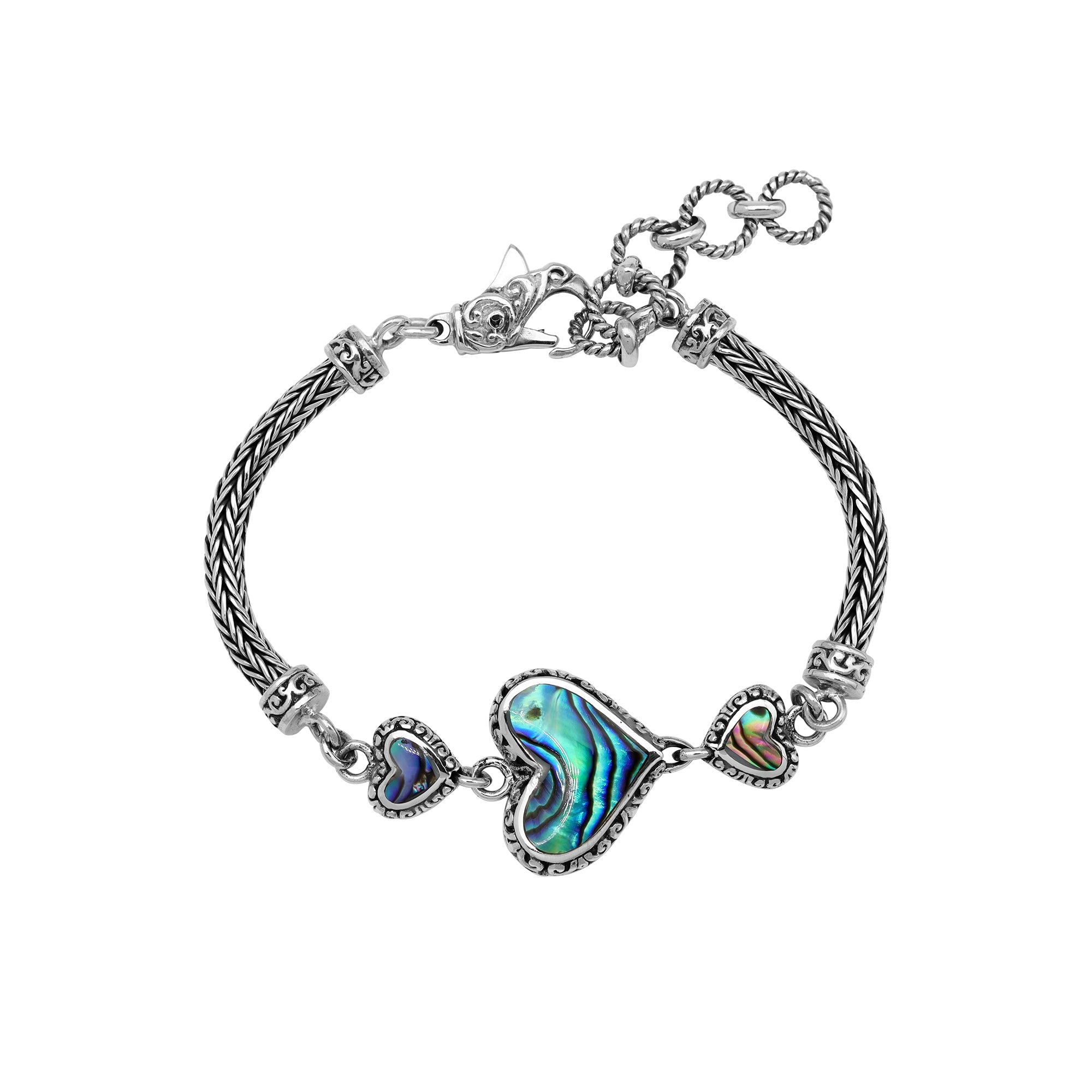AB-7038-AB Sterling Silver Heart Shape Bracelet With Abalone Shell