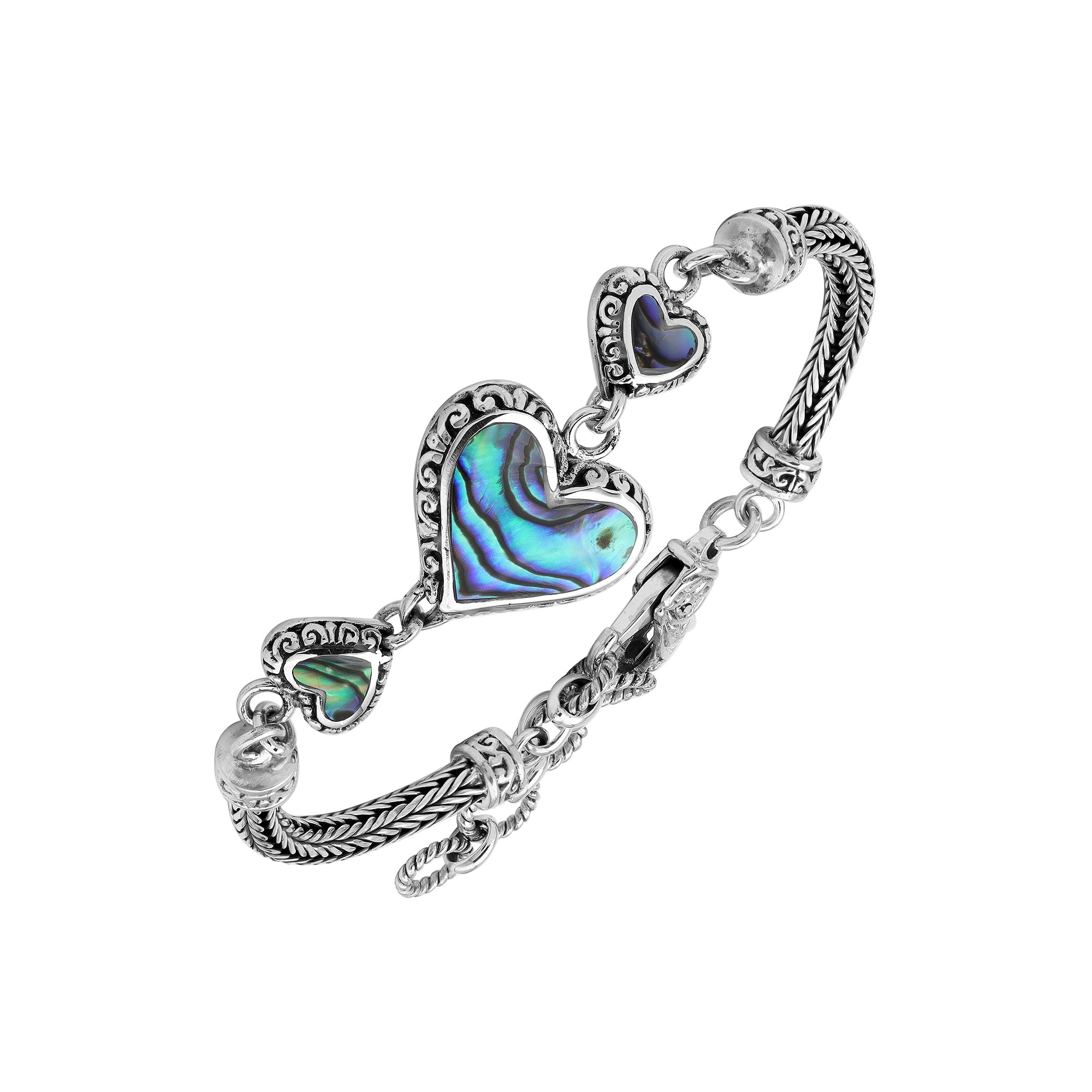 AB-7038-AB Sterling Silver Heart Shape Bracelet With Abalone Shell