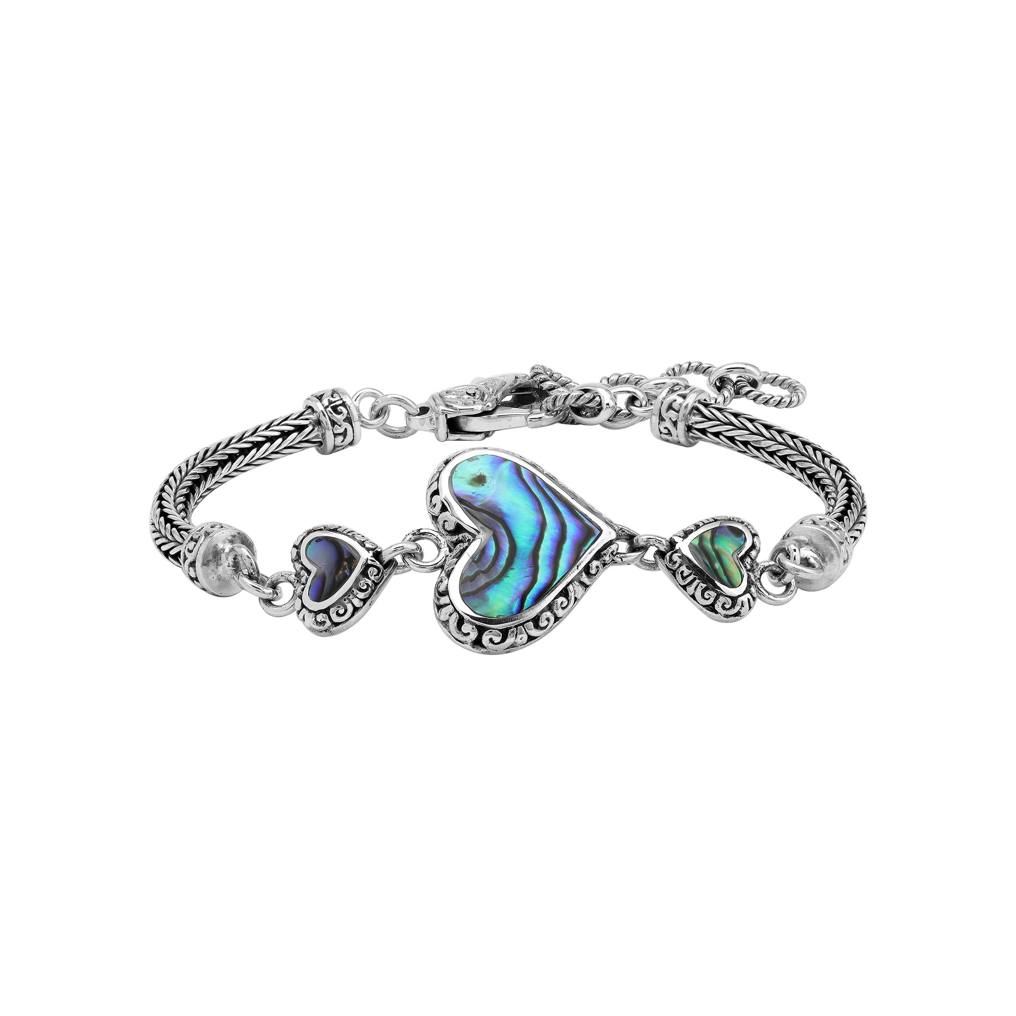 AB-7038-AB Sterling Silver Heart Shape Bracelet With Abalone Shell