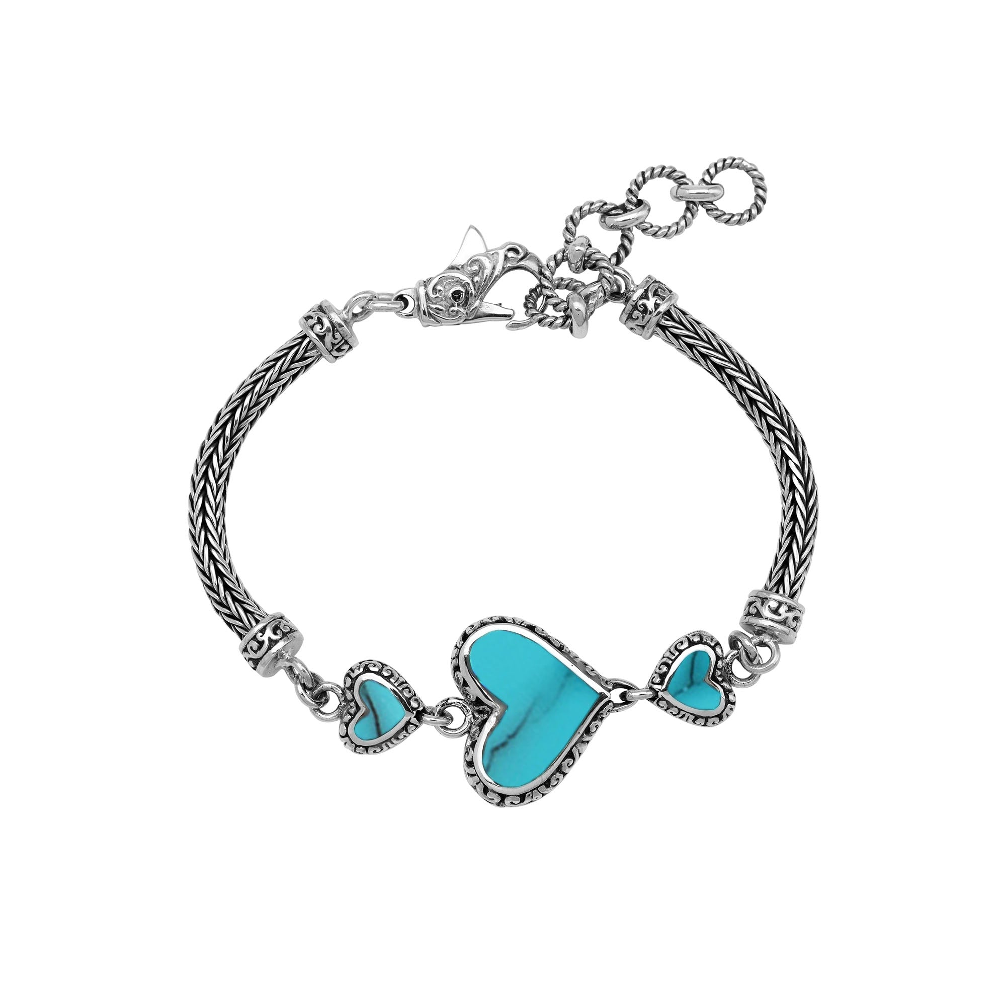 AB-7038-TQ Sterling Silver Heart Shape Bracelet With Turquoise Shell