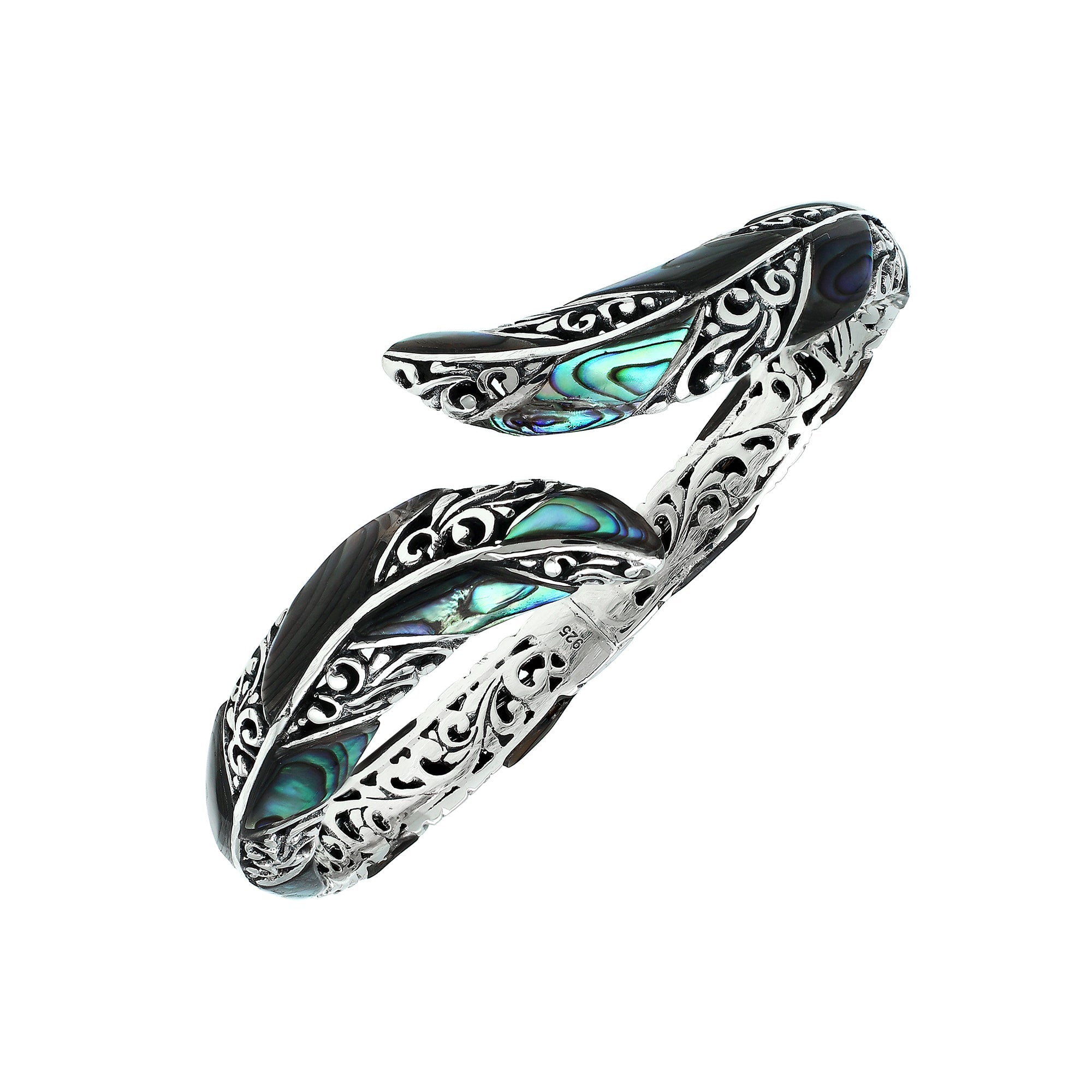 AB-7043-AB Sterling Silver Bangle With Abalone Shell