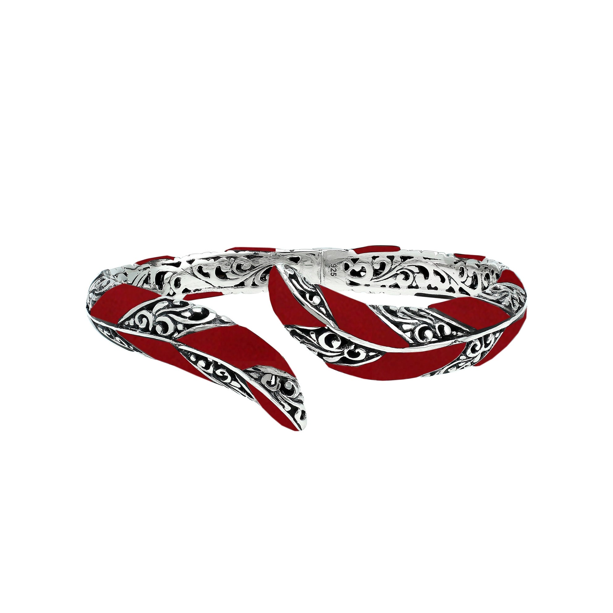 AB-7043-CR Sterling Silver Bangle With Coral
