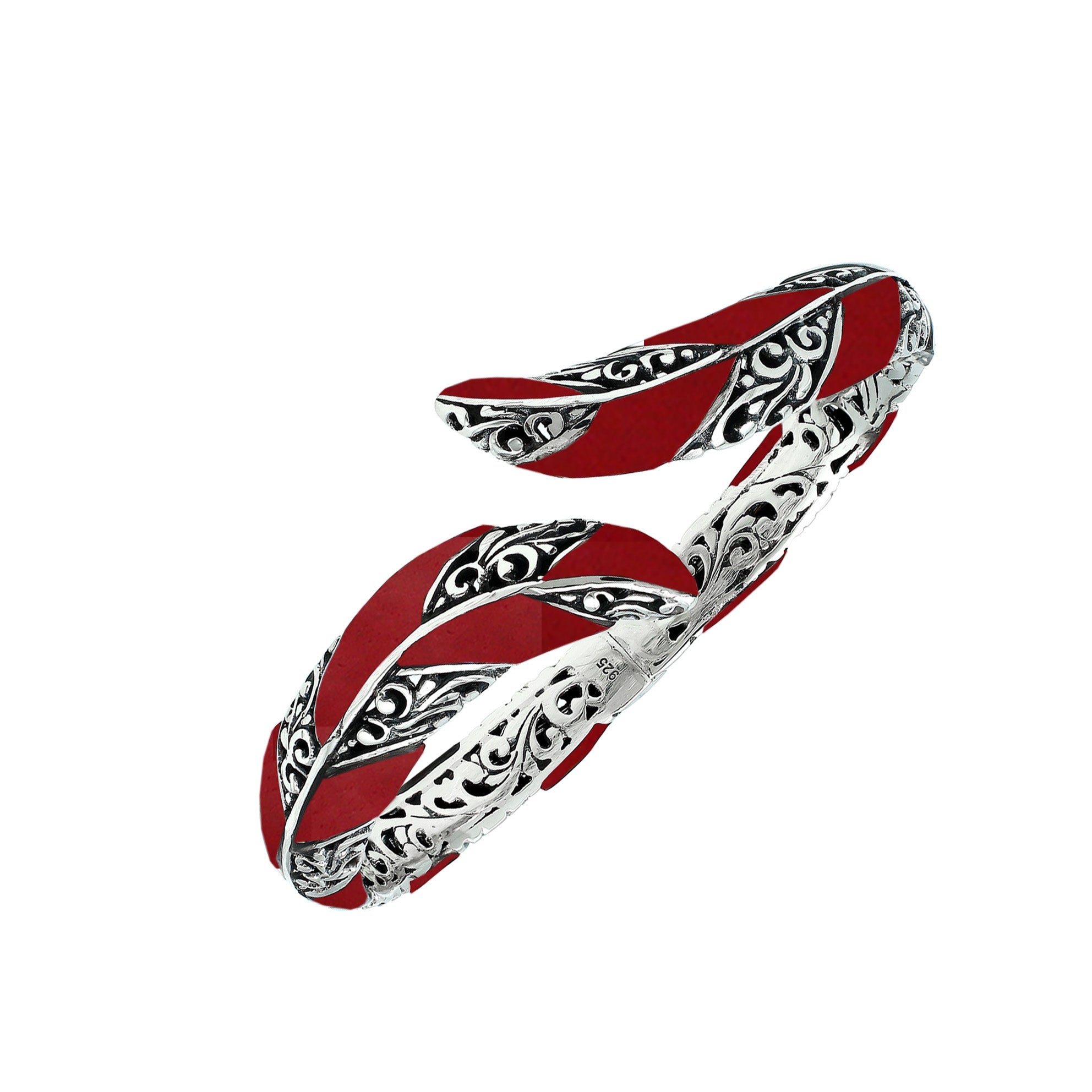 AB-7043-CR Sterling Silver Bangle With Coral