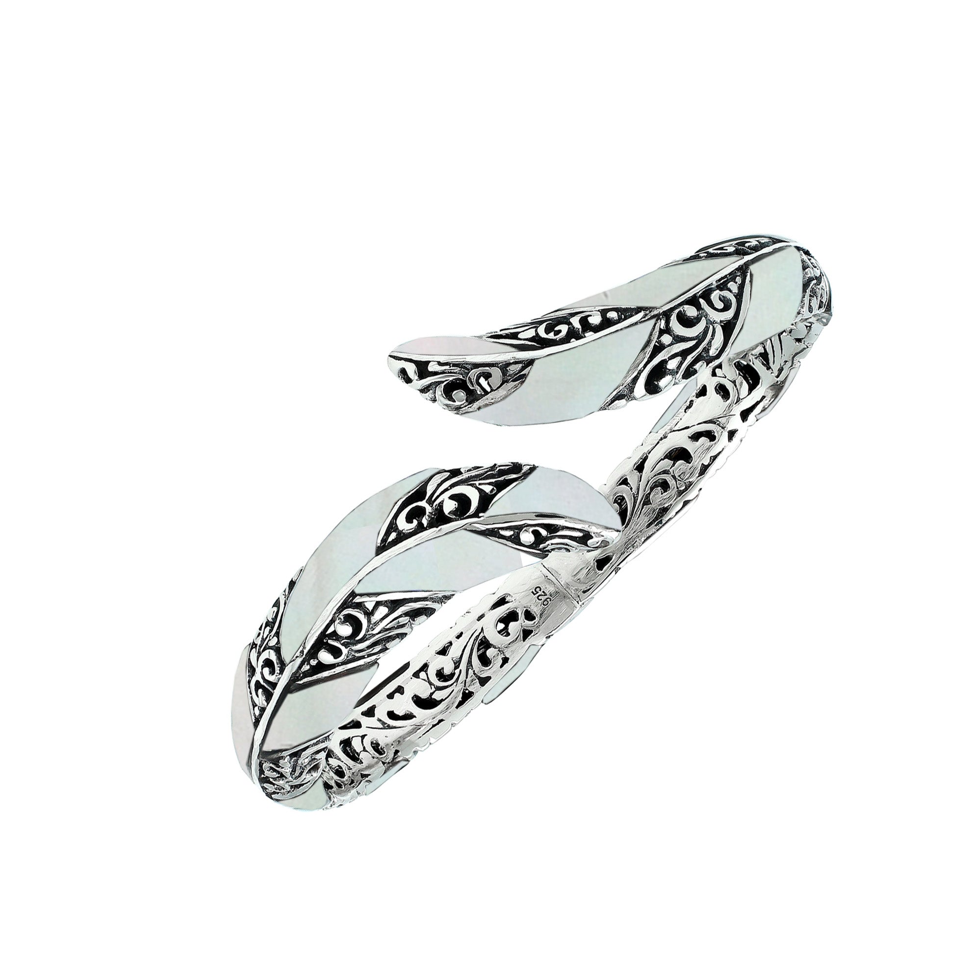 AB-7043-MOP Sterling Silver Bangle With Mother Of Pearl