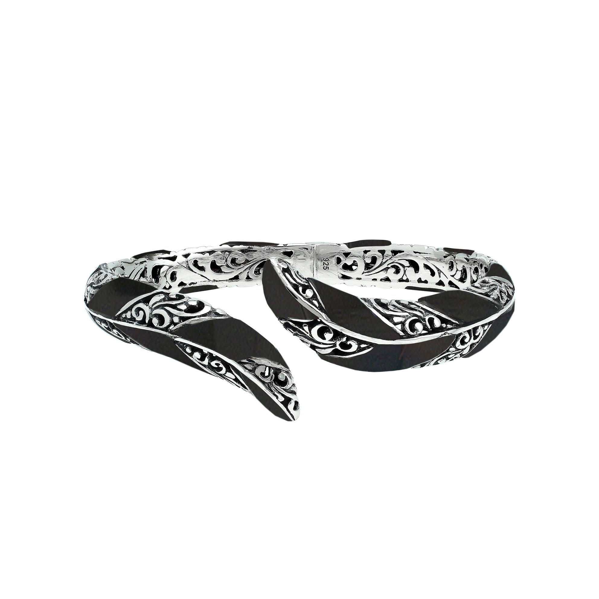 AB-7043-SHB Sterling Silver Bangle With Black Shell