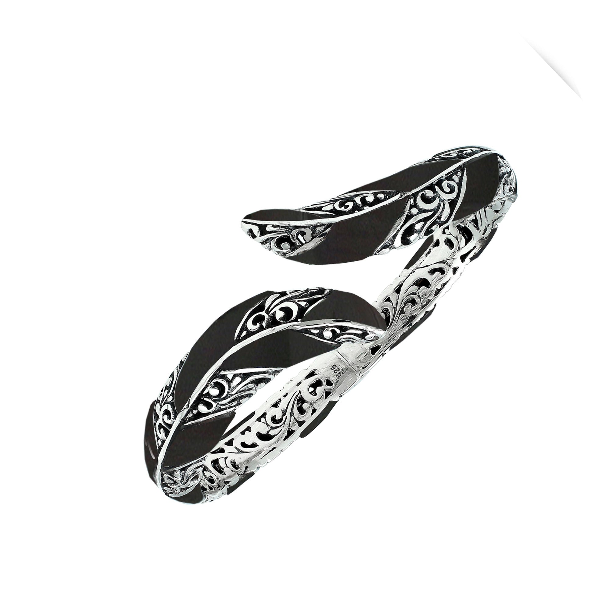 AB-7043-SHB Sterling Silver Bangle With Black Shell