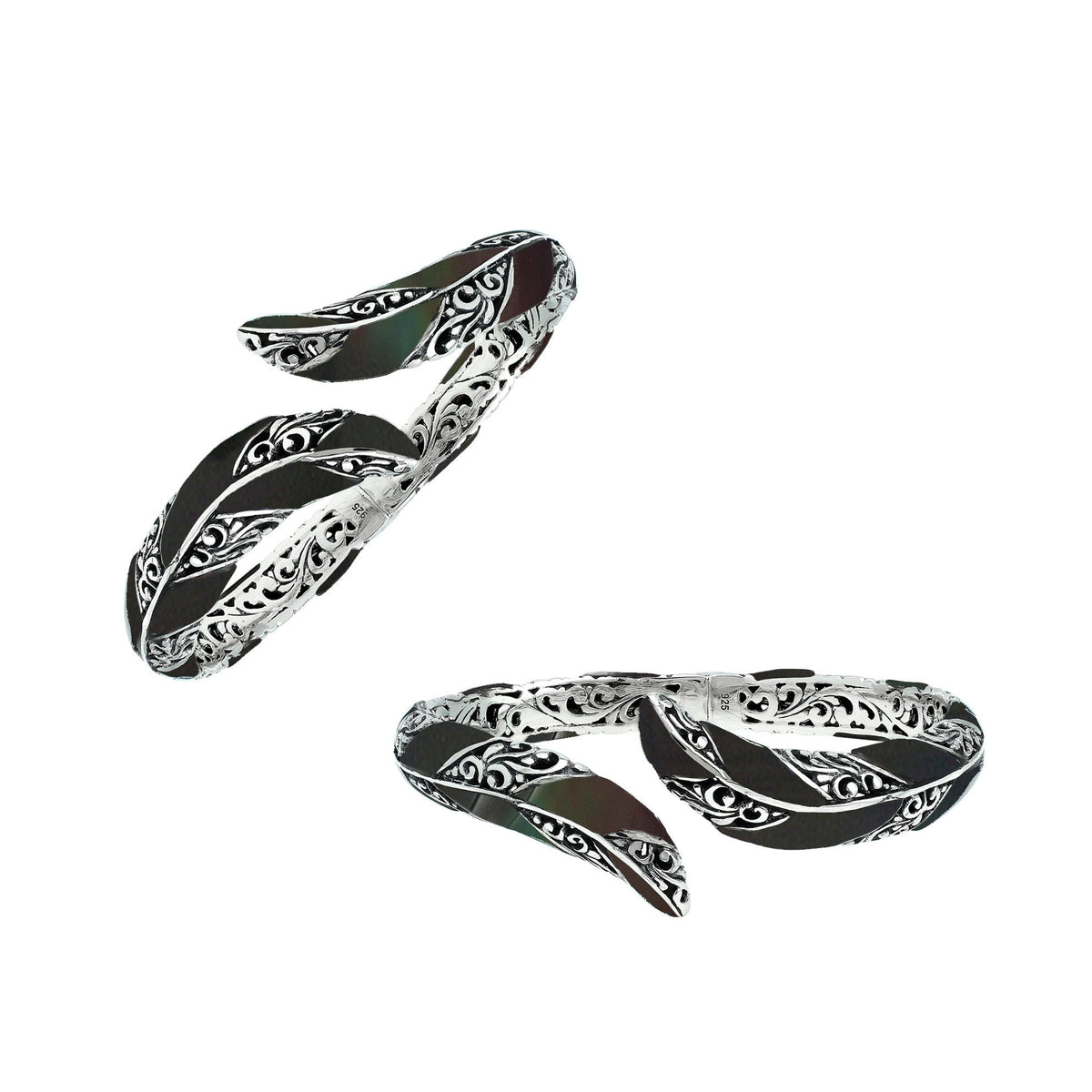 AB-7043-SHB Sterling Silver Bangle With Black Shell
