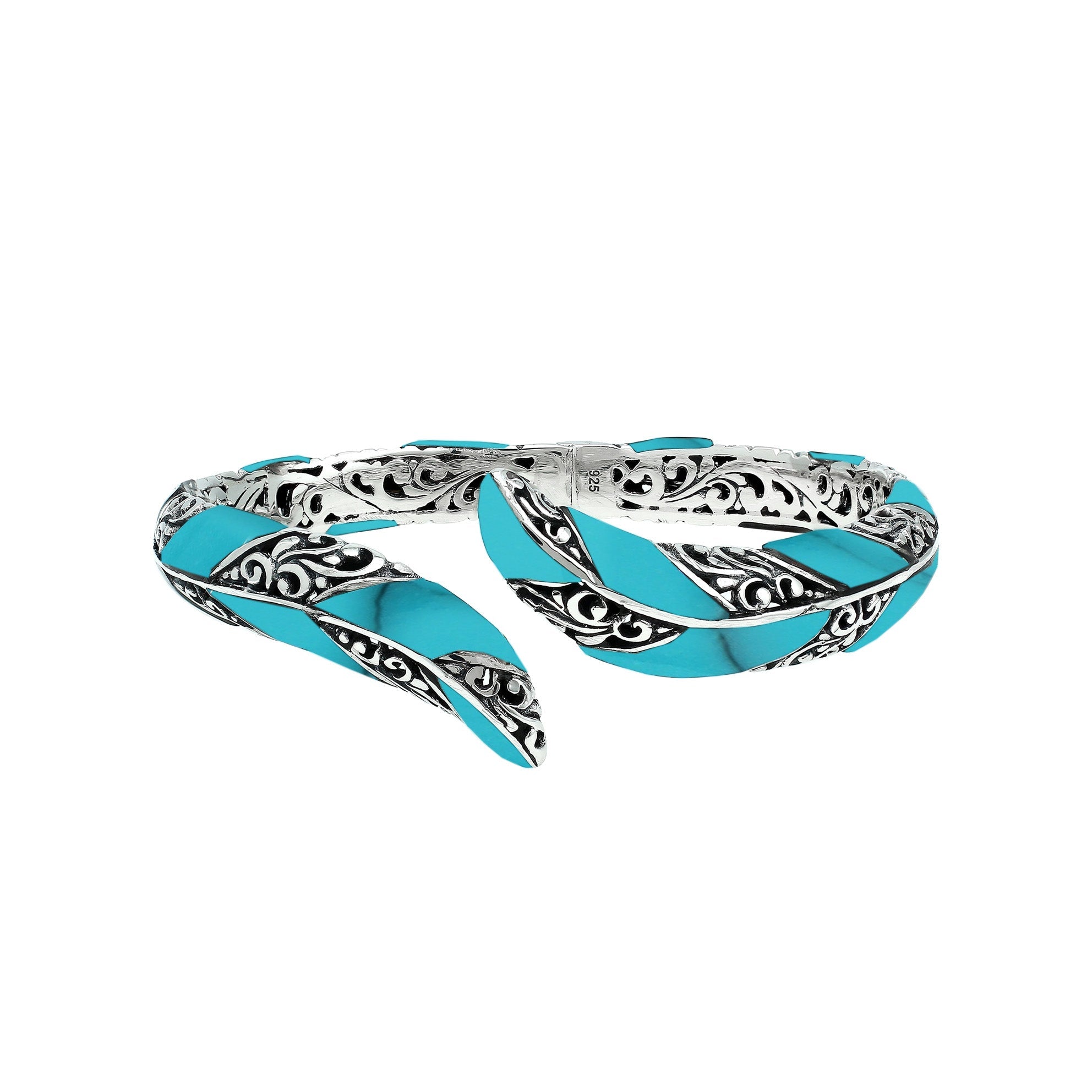 AB-7043-TQ Sterling Silver Bangle With Turquoise Shell