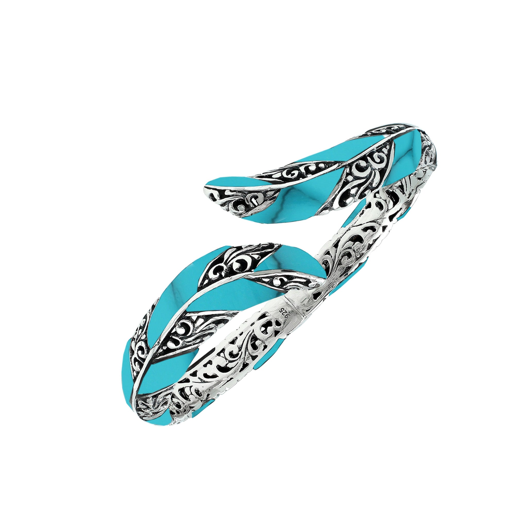 AB-7043-TQ Sterling Silver Bangle With Turquoise Shell