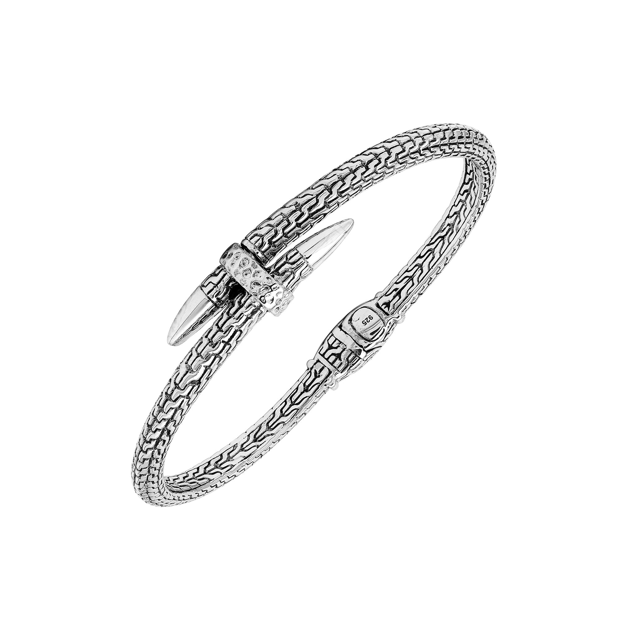 AB-7049-S Sterling Silver Nail Head Woven Bangle Bracelet
