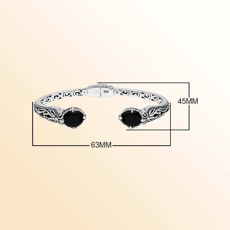 Handcrafted sterling silver Black Onyx cuff bracelet with decorative Balinese details
