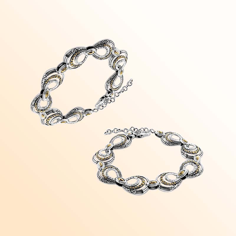 Sterling Silver With 18K Gold Diamond Infinity-Link Bracelet With Marquise Accents