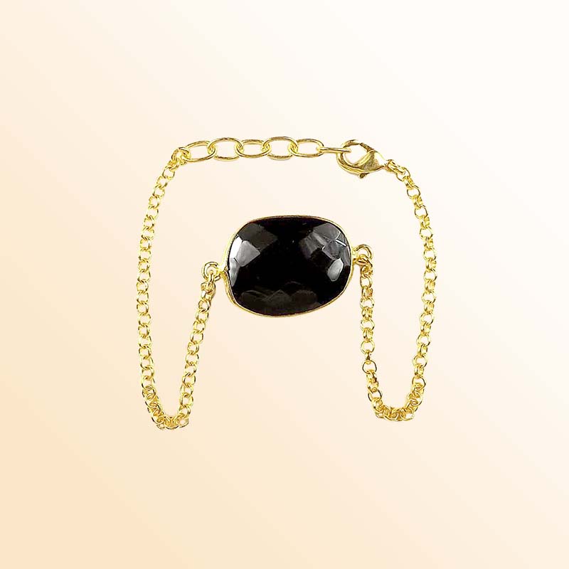 18K Gold Overlay Over Copper Bracelet With Faceted Black Onyx Cushion Center