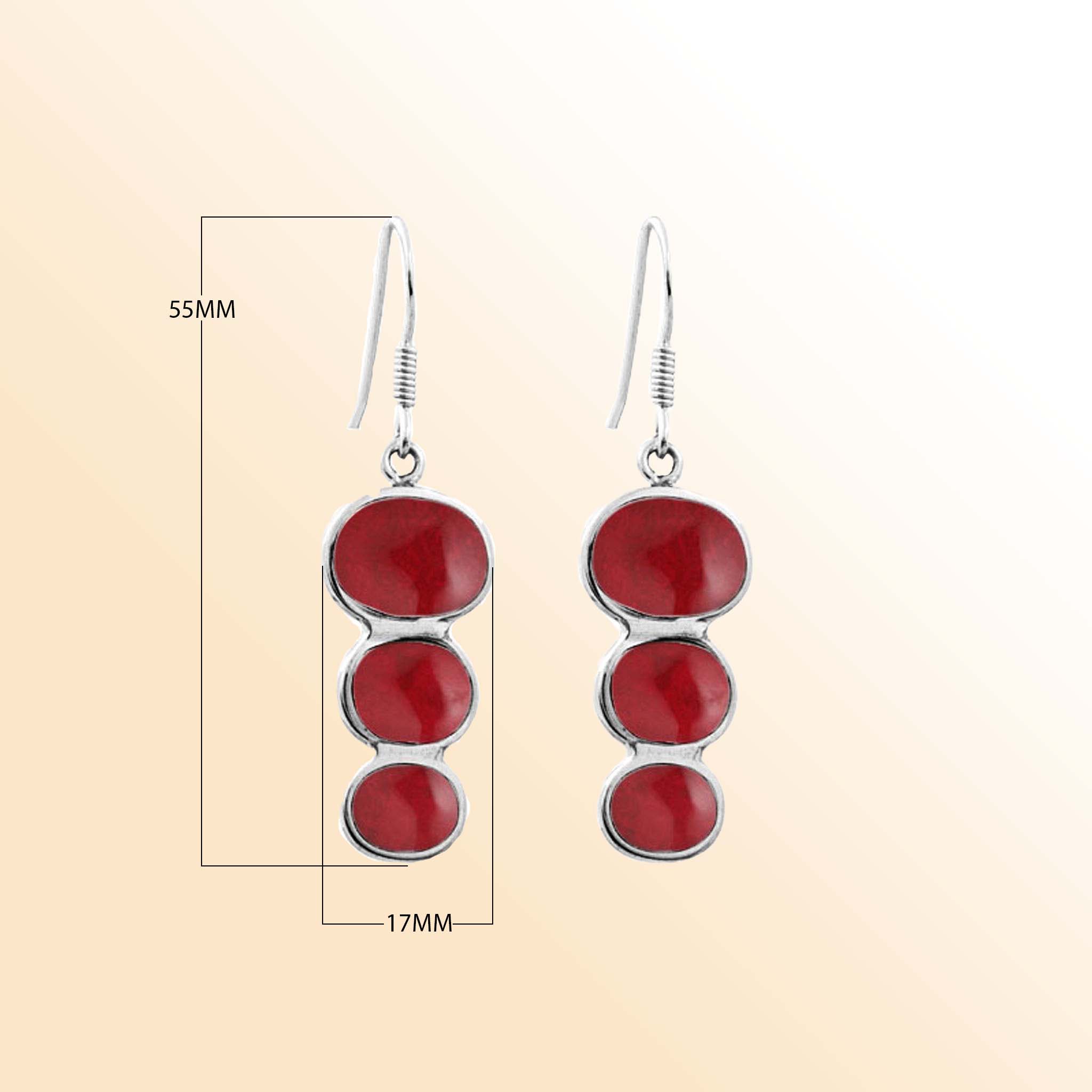 Sterling Silver Tripple Drop Earring With Red Coral Jewelry Bali Designs Inc 