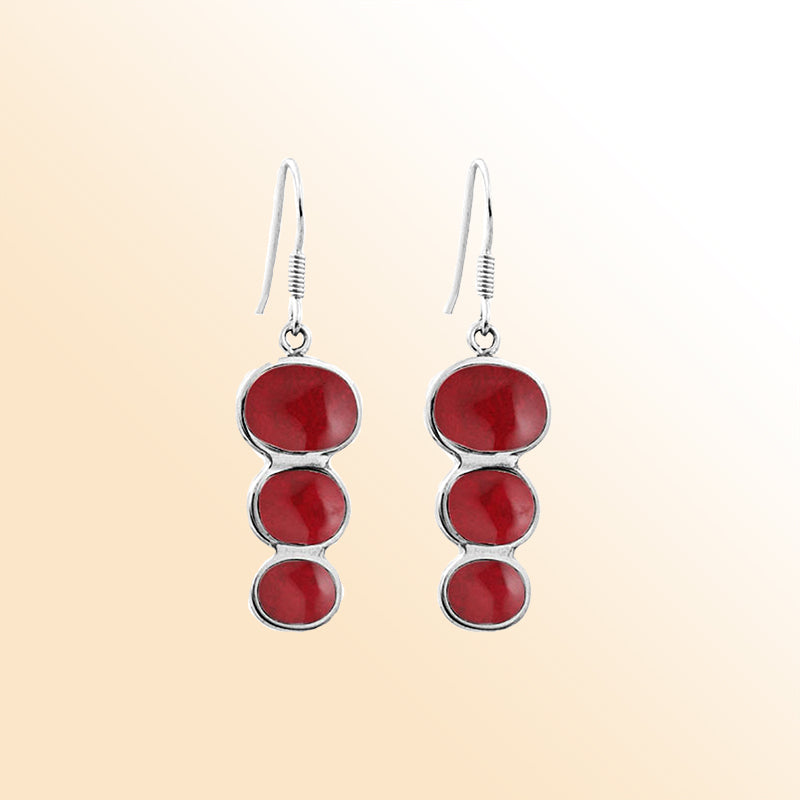 Sterling Silver Tripple Drop Earring With Red Coral Jewelry Bali Designs Inc 