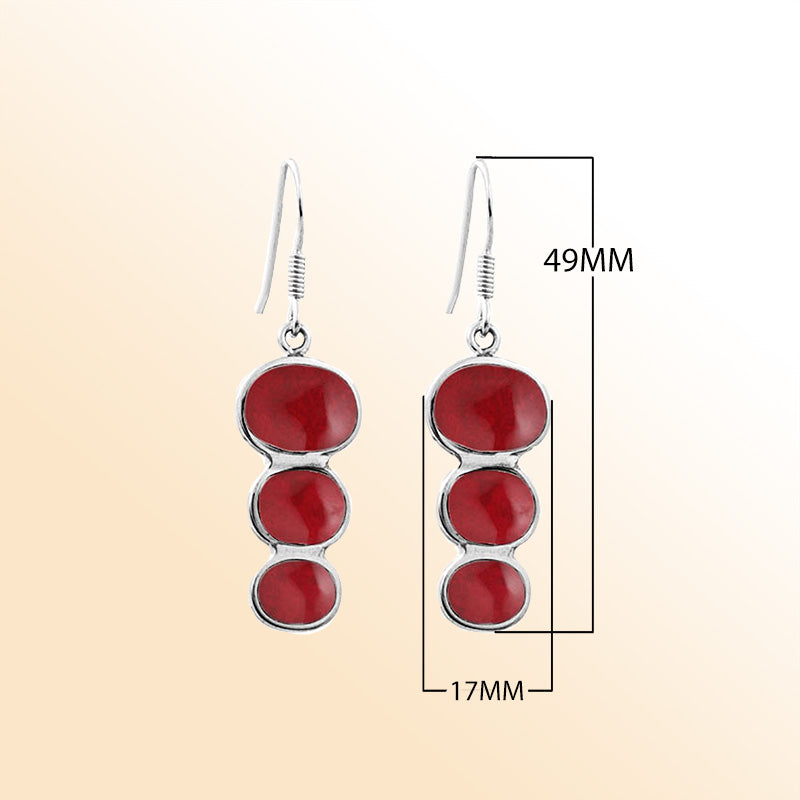 Sterling Silver Tripple Drop Earring With Red Coral Jewelry Bali Designs Inc 