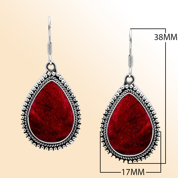 Sterling Silver Hand Crafted Pear Shape Earring With Red Coral Jewelry Bali Designs Inc 