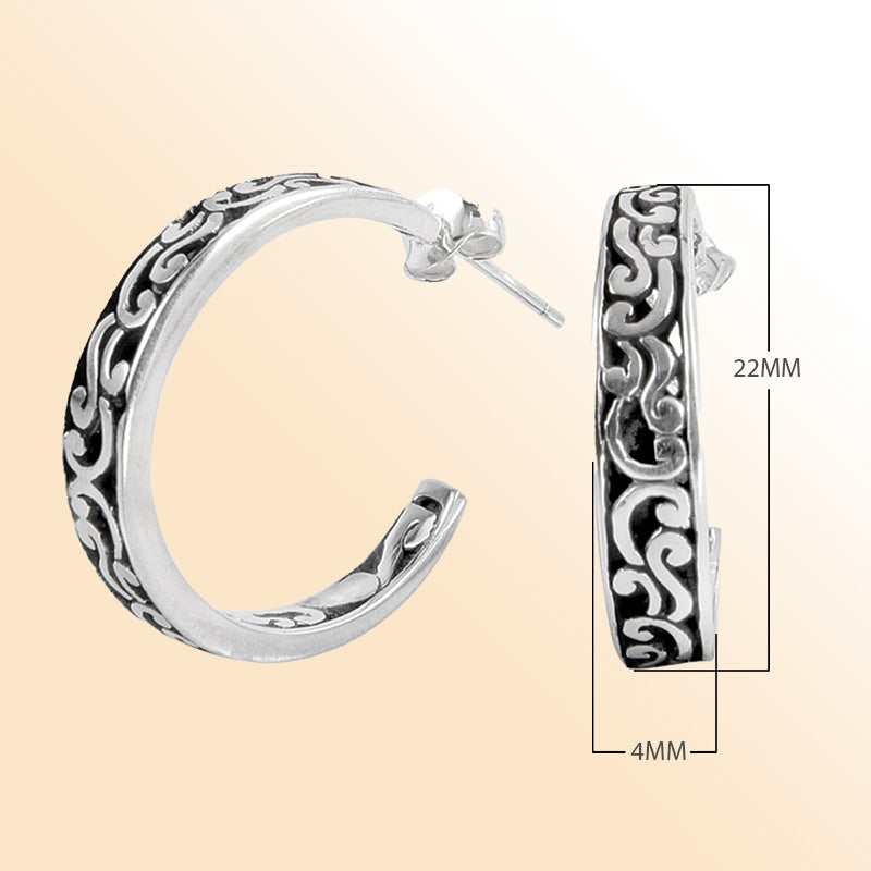 AE-1019-S Sterling Silver Hoop Earring With Plain Silver Jewelry Bali Designs Inc 