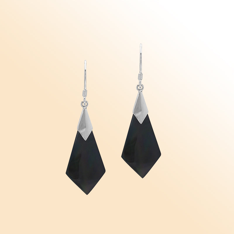 AE-1021-SHB Sterling Silver Diamond Shape Earring With Black Shell Jewelry Bali Designs Inc 