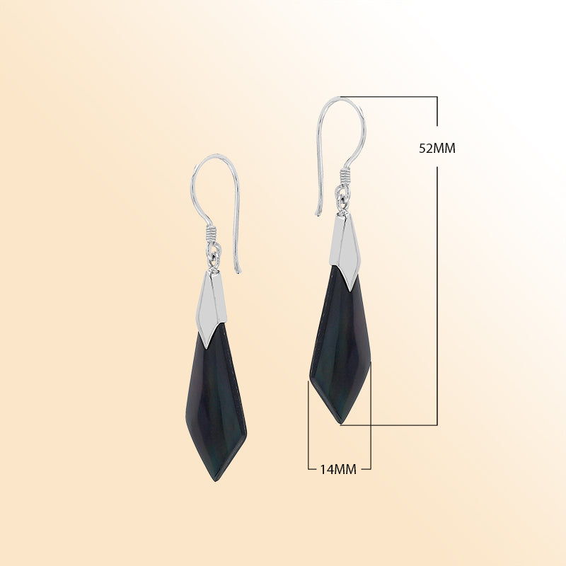 AE-1021-SHB Sterling Silver Diamond Shape Earring With Black Shell Jewelry Bali Designs Inc 