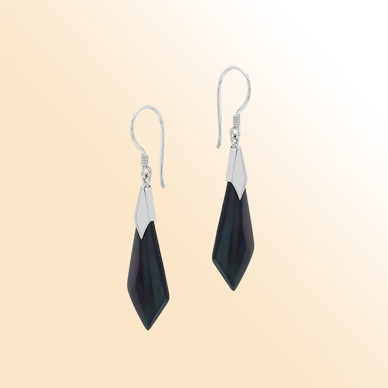 AE-1021-SHB Sterling Silver Diamond Shape Earring With Black Shell Jewelry Bali Designs Inc 