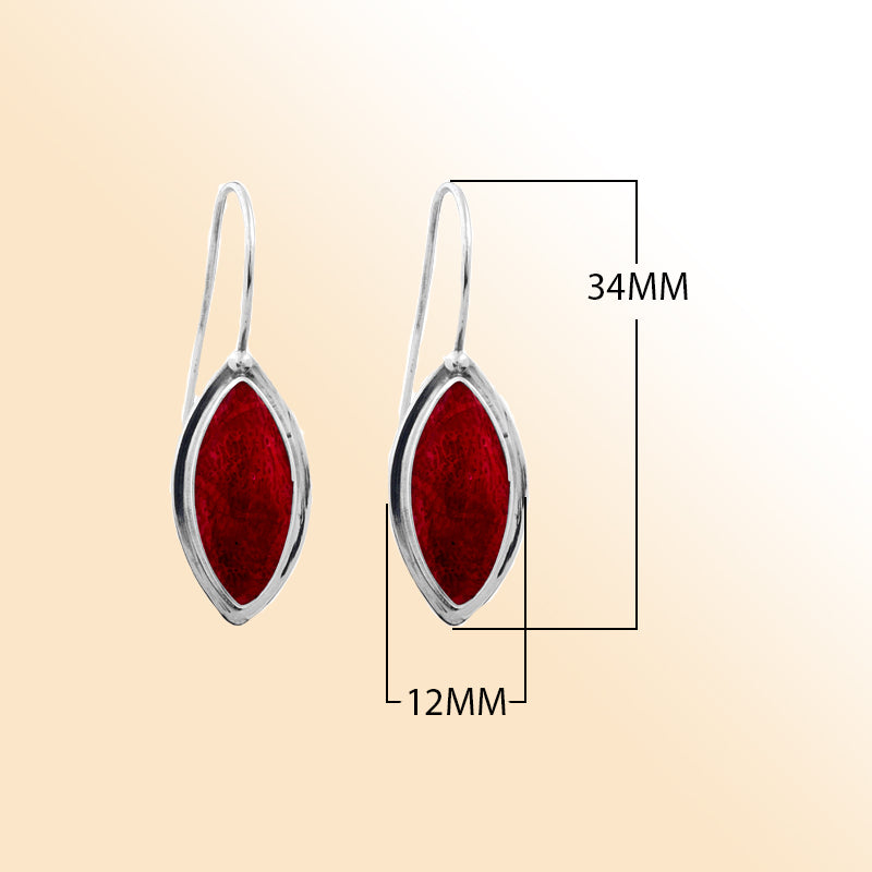 AE-1022-CR Sterling Silver Marquise Shape Earring With Coral Jewelry Bali Designs Inc 