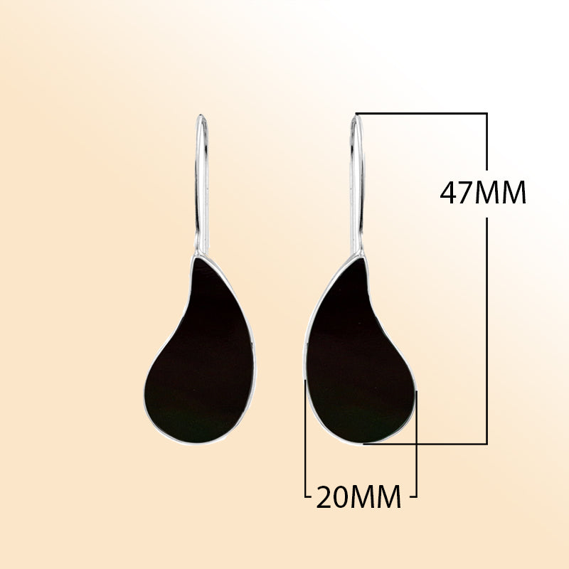 Elegant sterling silver teardrop earrings with black shell inlay, handcrafted Bali jewelry for women.