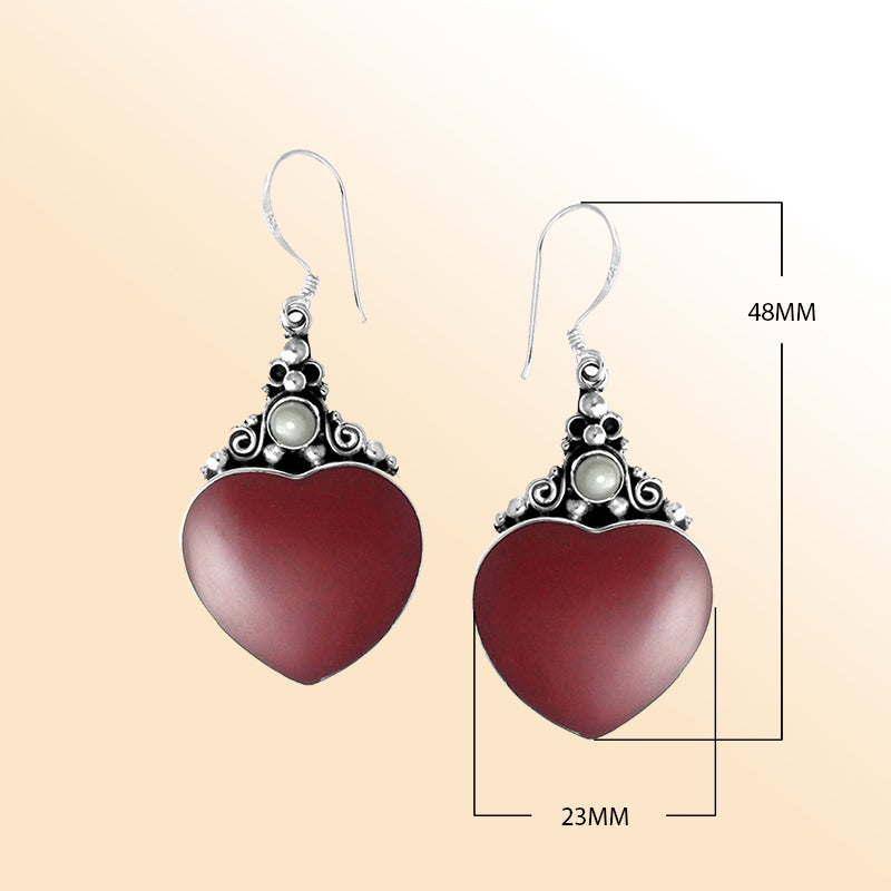 AE-1025-CR Sterling Silver Heart Shape Earring With Coral & Pearl Jewelry Bali Designs Inc 