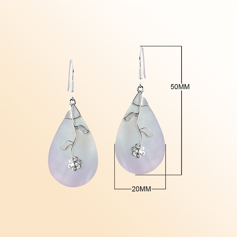 Sterling Silver teardrop earrings with Mother Of Pearl handcrafted floral charm