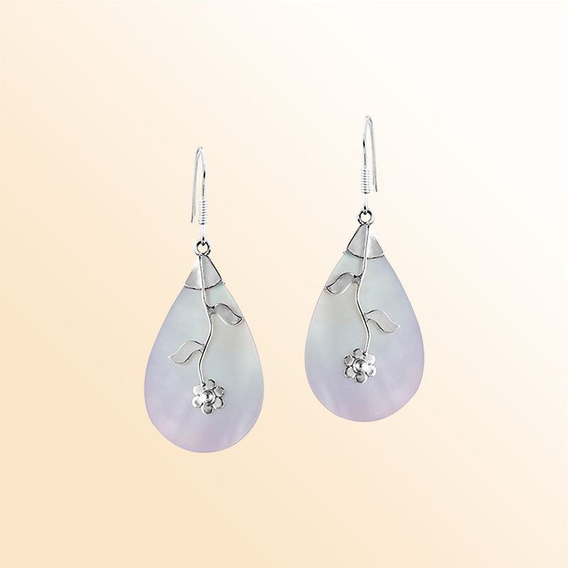 Sterling Silver teardrop earrings with Mother Of Pearl handcrafted floral charm