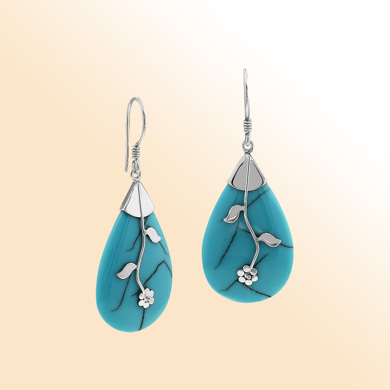 AE-1047-TQ Sterling Silver Teardrop Shape Earring With Turquoise Jewelry Bali Designs Inc 