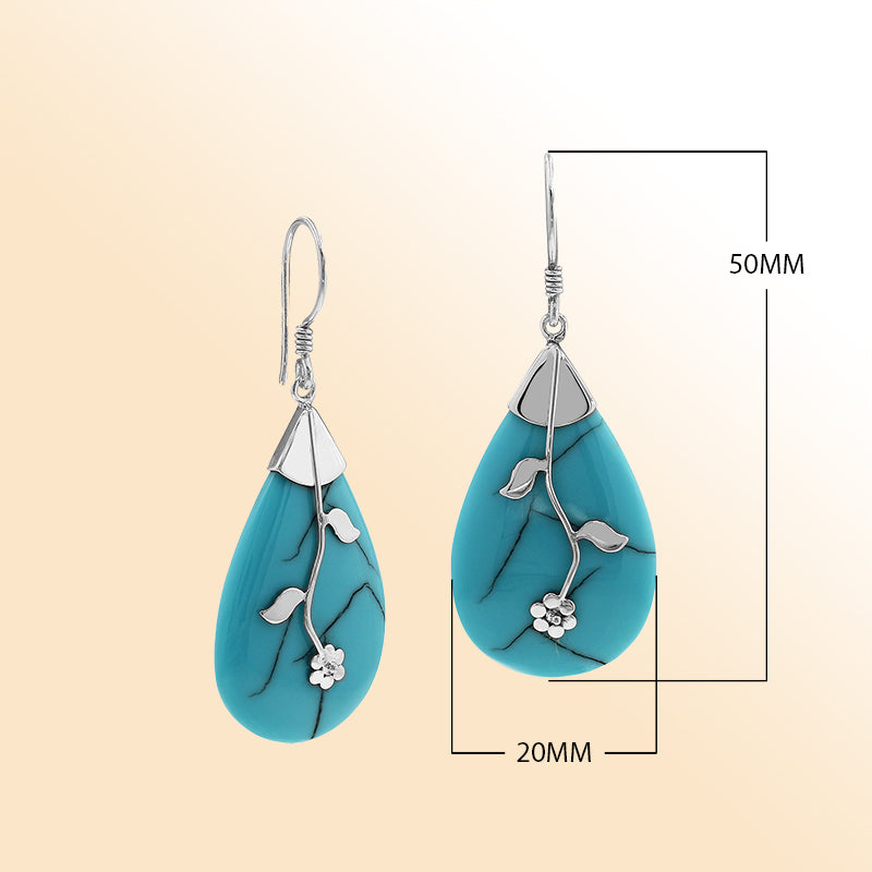 AE-1047-TQ Sterling Silver Teardrop Shape Earring With Turquoise Jewelry Bali Designs Inc 