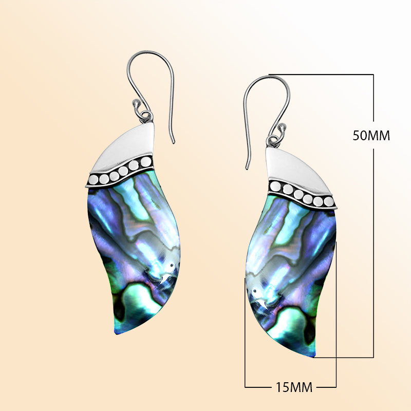 Sterling silver abalone shell wave earrings with dotted accent for women