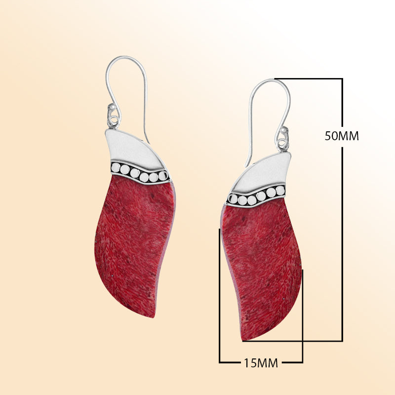 Sterling silver red shell wave earrings with dotted accent for women