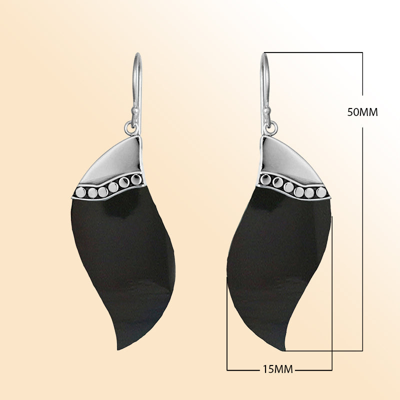 Sterling silver black shell wave earrings with dotted accent for women
