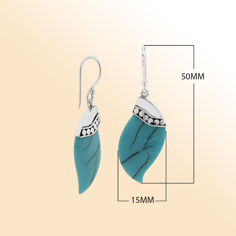 Sterling silver turquoise wave earrings with dotted accent for women