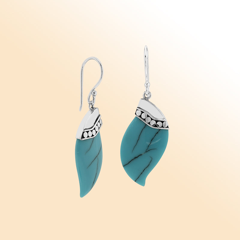 Sterling silver turquoise wave earrings with dotted accent for women