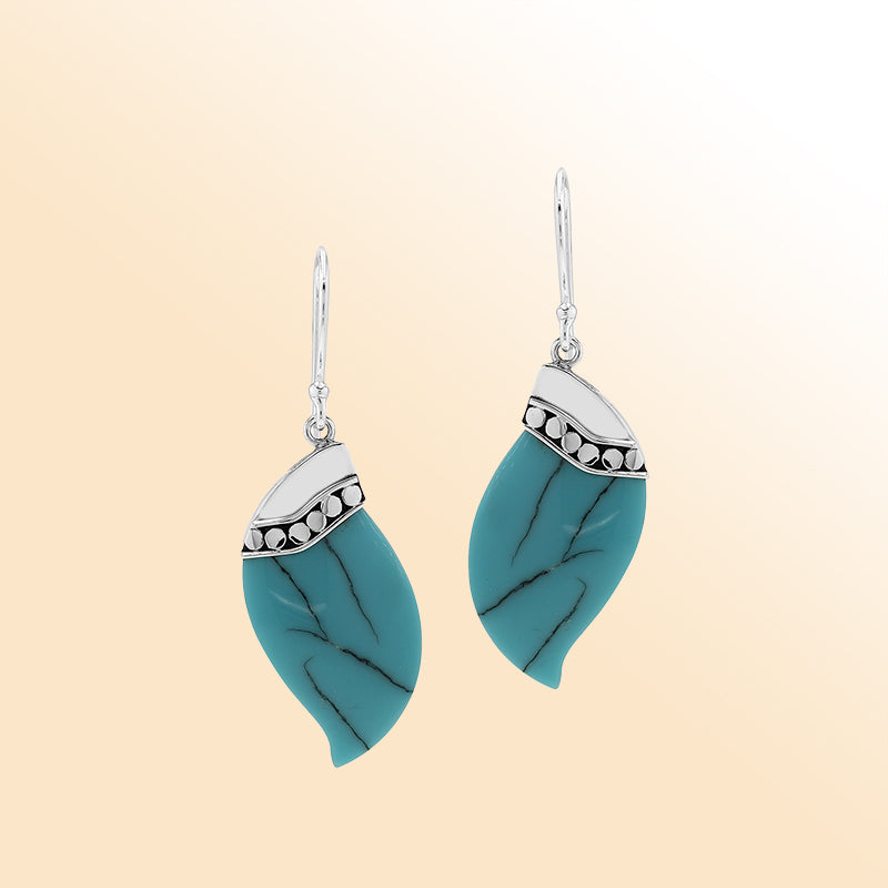 Sterling silver turquoise wave earrings with dotted accent for women