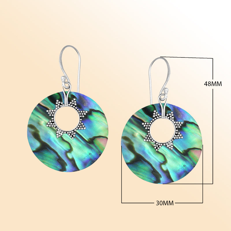 AE-1050-AB Sterling Silver Earring With Round Shape Abalone Shell Jewelry Bali Designs Inc 