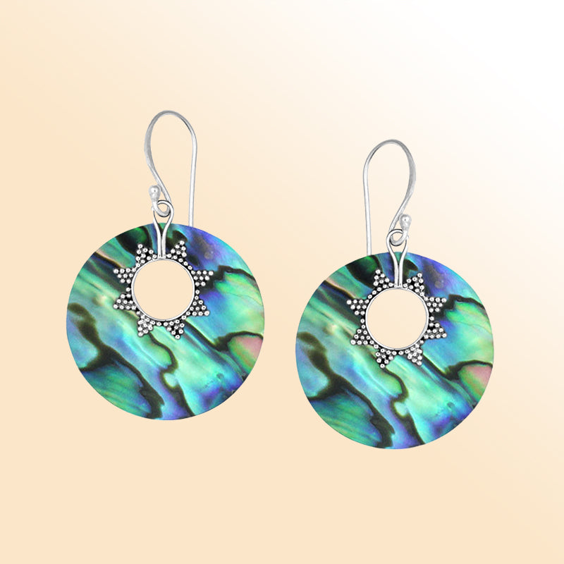 AE-1050-AB Sterling Silver Earring With Round Shape Abalone Shell Jewelry Bali Designs Inc 